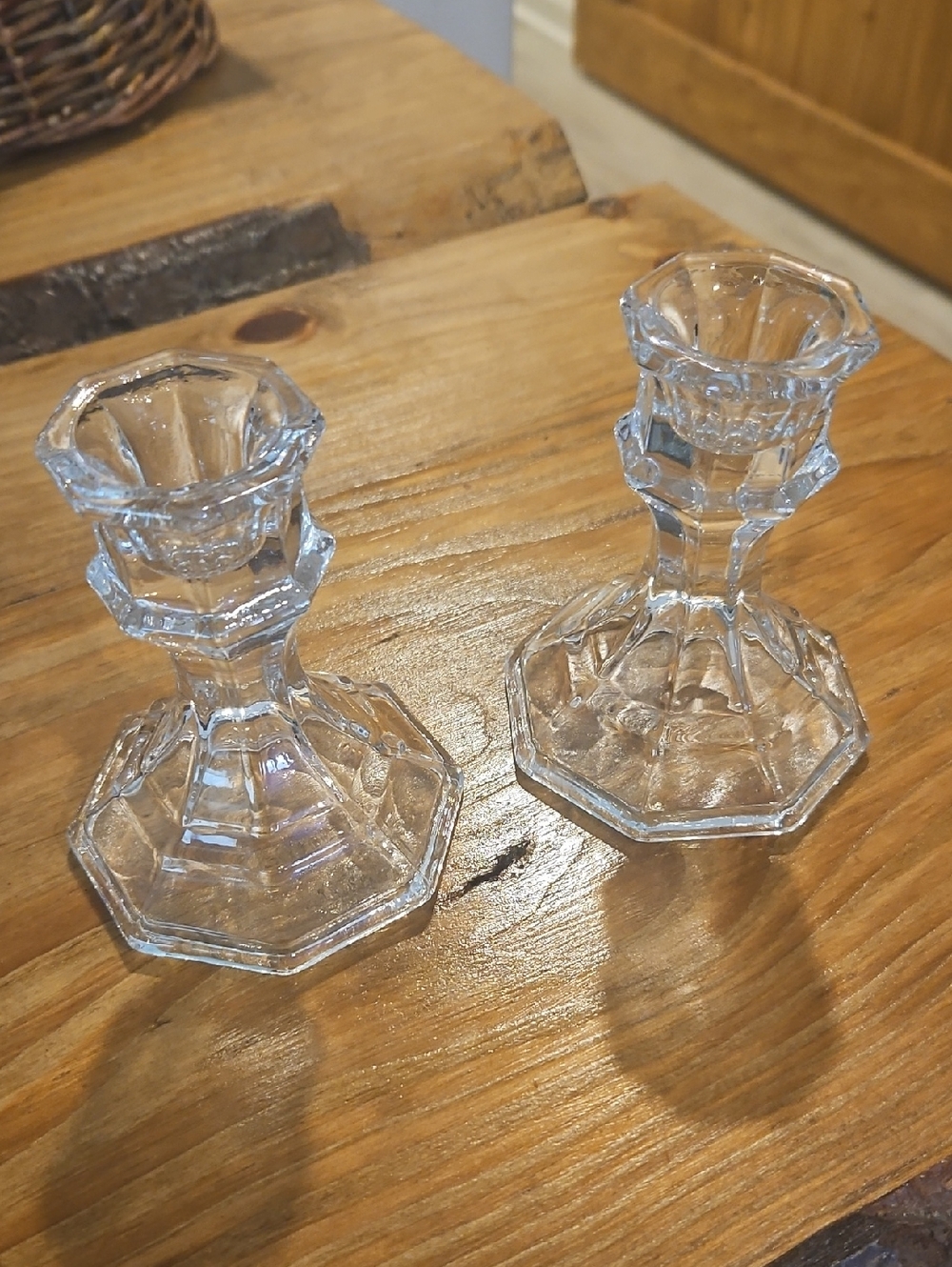 Clear Glass Octagonal Candlestick Pair - Home Accents